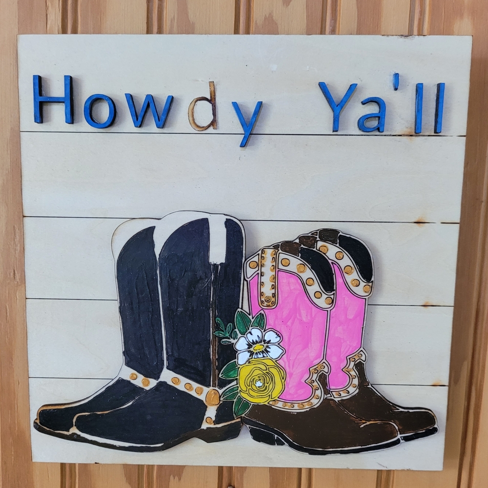 Pink and Black Cowboy Boot Art Wall Decor